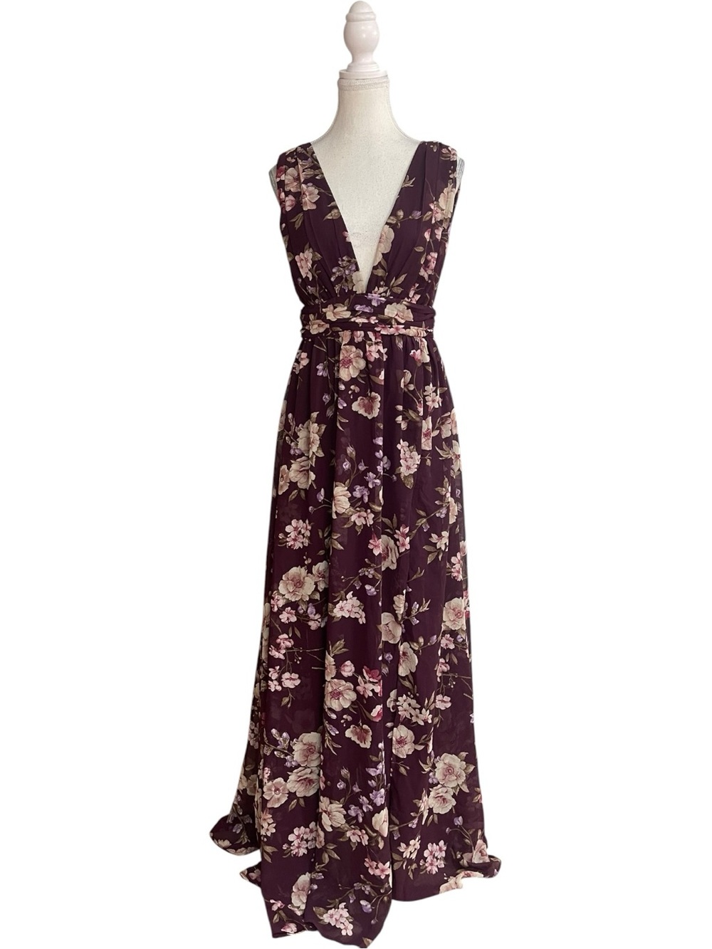 Lulus Heavenly Hues Sleeveless V-Neck Maxi Dress Plum Purple Floral